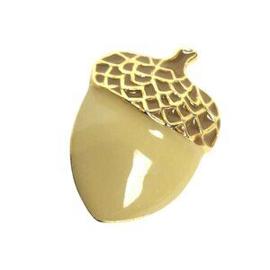 SFJ Signed Acorn Brooch Pin Goldtone Beige Enamel 4837